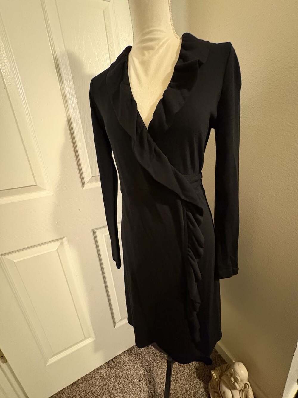 Quiet Luxury Milly Vintage Black Wool Wrap Dress Sz S